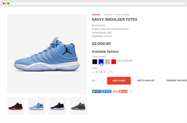 eCommerce product variation on product page